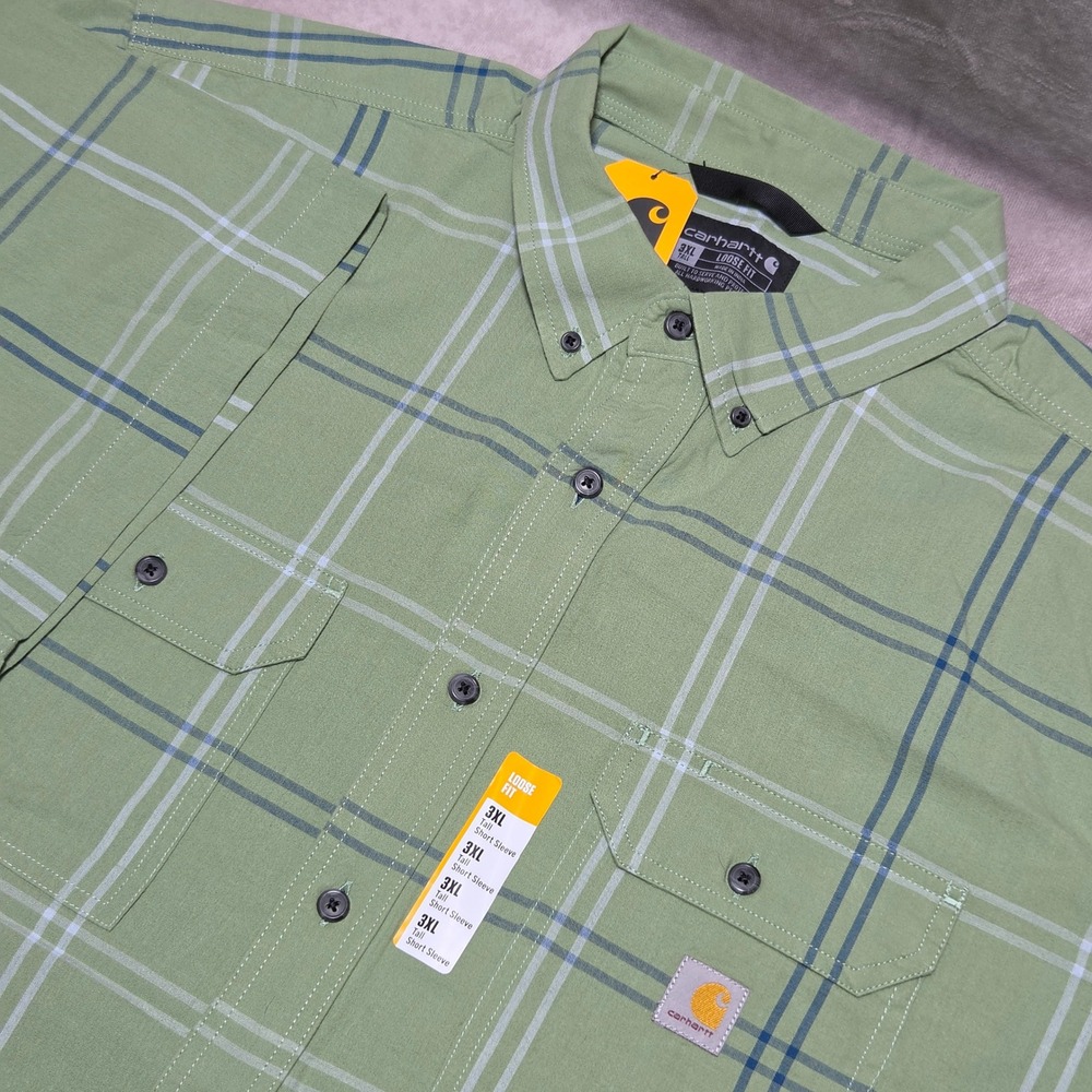 Carhartt Mens 3XL Tall Green Plaid Loose Fit Midweight SS Shirt TW4625-M NWT